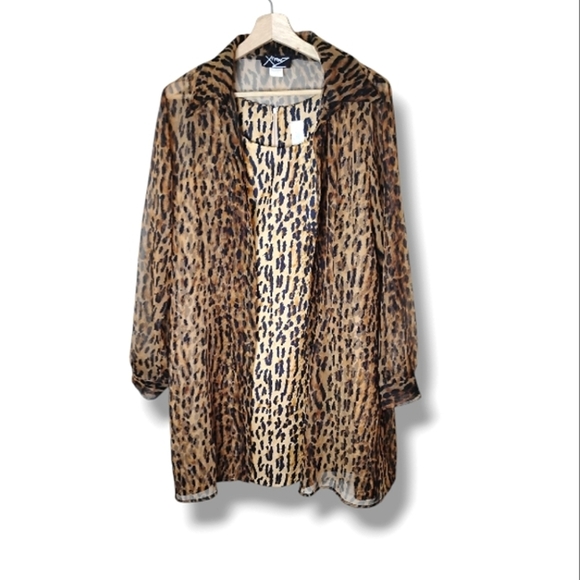 Vintage XTRMZ 80s Leopard Mini Dress + Sheer Overlay Top Set Rare Size 11/12 - Picture 1 of 12